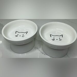 2 Elevated Cat Food Bowl Small Ceramic Raised and Tilted Water Bowl Paws New